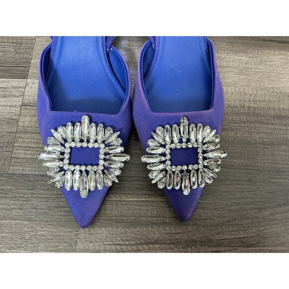 ZARA Slingback Kitten Heels Embellish Rhinestone Purple Blue 39/8.5 Quiet Luxury - Picture 2 of 9